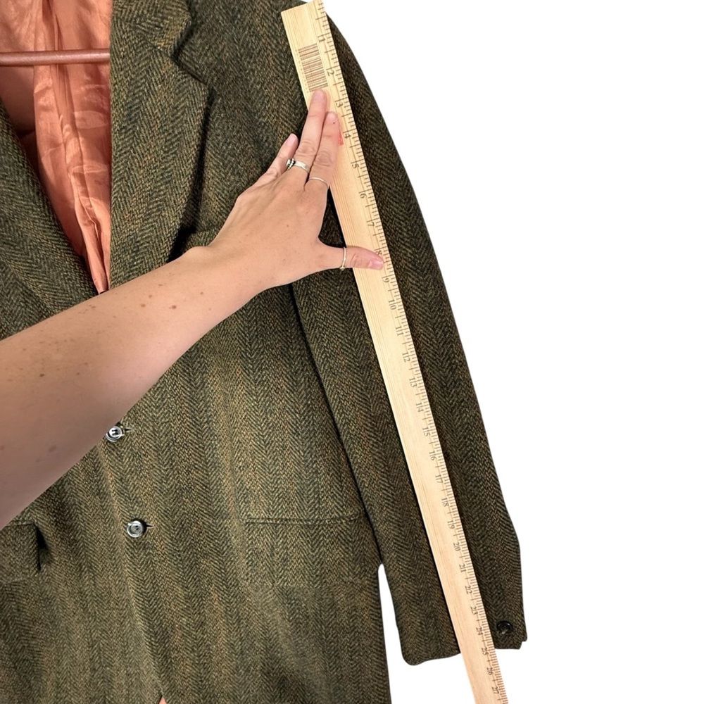 Vintage Harris Tweed Blazer Sport Coat Green Striped Grandpa Classic ~42 - Picture 5 of 6